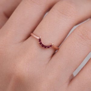 Bague rubis croissant de lune, or minimaliste, superposable, argent 925, or 14 carats