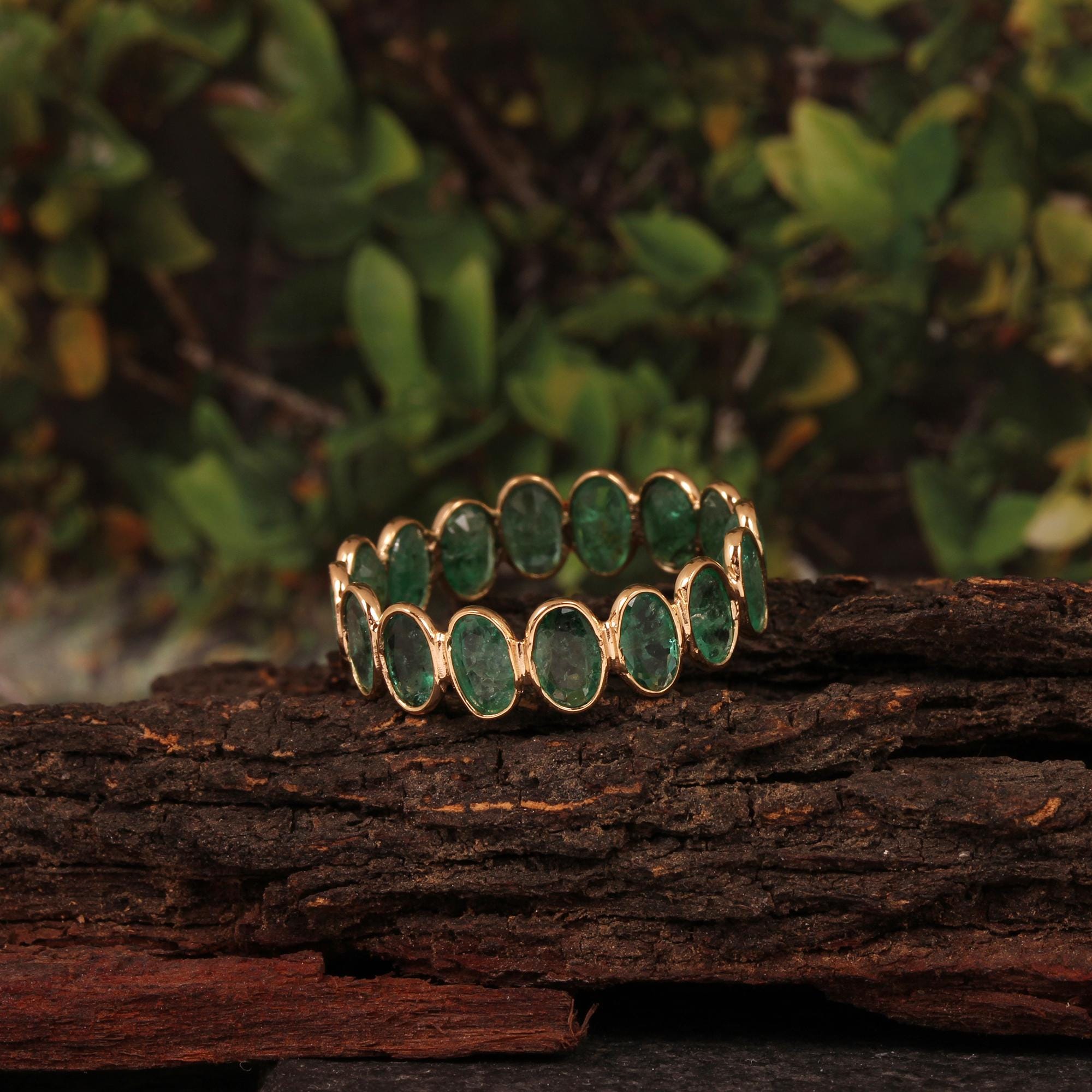 Oval Emerald Eternity Band Ring – 14K 18K Solid Gold, Natural Green ...