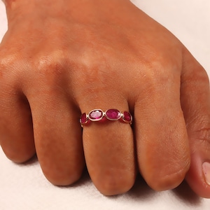 Natural Ruby Gemstone Band Ring, Solid 18k Yellow Gold Ring Jewelry, Gift For Christmas, Ruby Ring, July Birthstone Jewellery, Wedding Ring