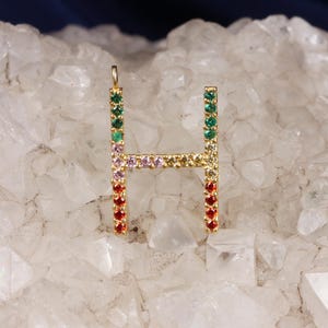 Colgante con inicial del alfabeto H, piedra preciosa natural multizafiro pavé, regalo de joyería para mujer, regalo de cumpleaños, regalo del Día de la Madre