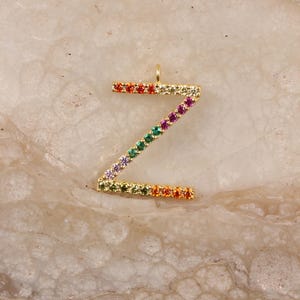 Regalo para mamá, letra inicial Z, oro amarillo macizo de 14 k, colgante con dije del alfabeto, piedra preciosa de zafiro multi natural, joyería fina para collar.