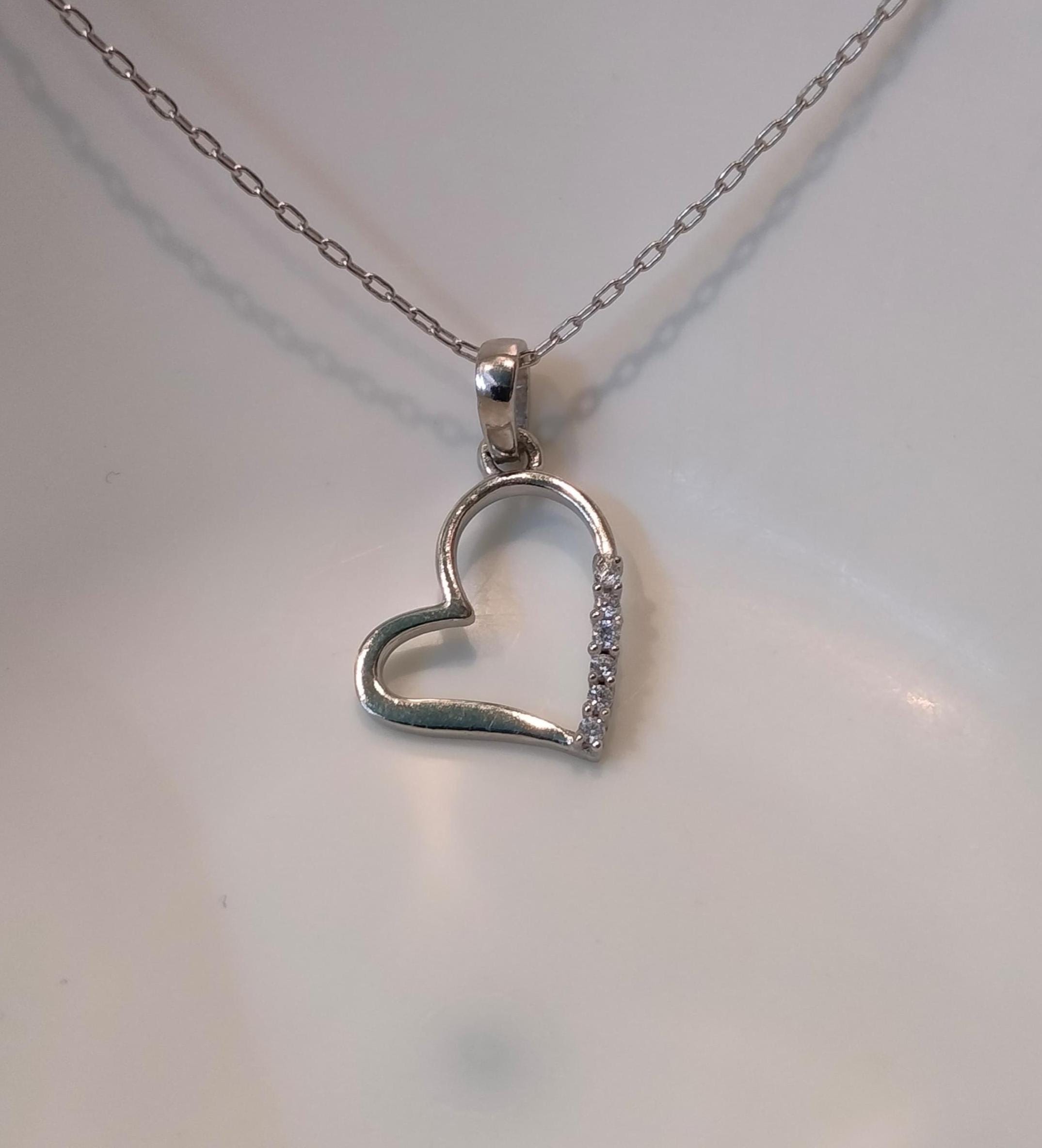 ネックレス・ペンダント +ENGBROX+ silver925 ami heart cubic necklace EBNL24068SV Sterling Silver .925 Heart With Cubic Zirconia Stones