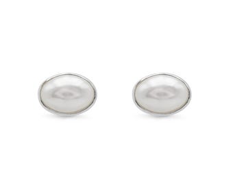 Small Pearl Stud Earrings, 925 Sterling Silver Oval Pearl Stud Earrings,  Gift For Girls, Women Earrings, Simple Wedding Stud Fine Jewellery