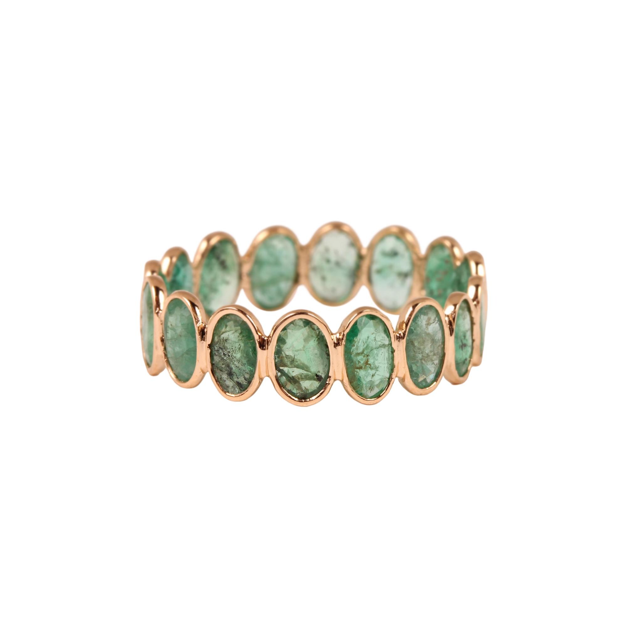 Oval Emerald Eternity Band Ring – 14K 18K Solid Gold, Natural Green ...