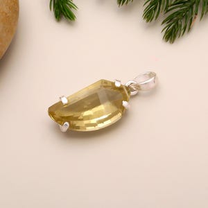Unique Shape Natural Lemon Topaz Gemstone Pendant, Gift For Mother, Solid 925 Sterling Silver Charm Pendant, Gift For Women, Prong Set Charm