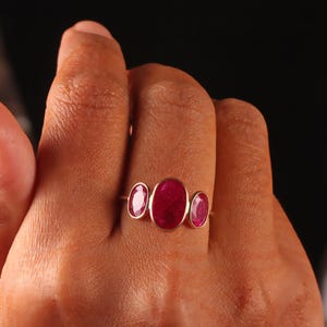 Natural Ruby Gemstone Ring, Solid 18k Yellow Gold Ring, Gift For Woman, Ring For Wife, July Birthstone, Three Stone Ring Jewelry, CHRISTMAS