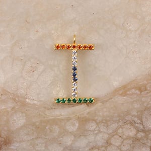 Colgante con inicial del alfabeto I, piedra preciosa natural multizafiro, regalo para mamá, joyería para niñas, collar o pulsera.