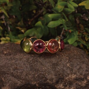 18k Yellow Gold Multi Tourmaline Cabochon Ring: Fine Jewelry