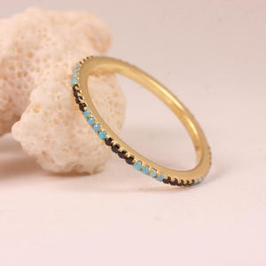 Bague turquoise en argent sterling 925 avec onyx noir, anneau éternité, anneau de créateur, bijoux anneau fait main, cadeau d&#39;anniversaire pour femme