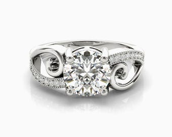 Anello di fidanzamento solitario con taglio rotondo, fede nuziale vintage a spirale con motivo infinito, argento sterling, oro 14 carati