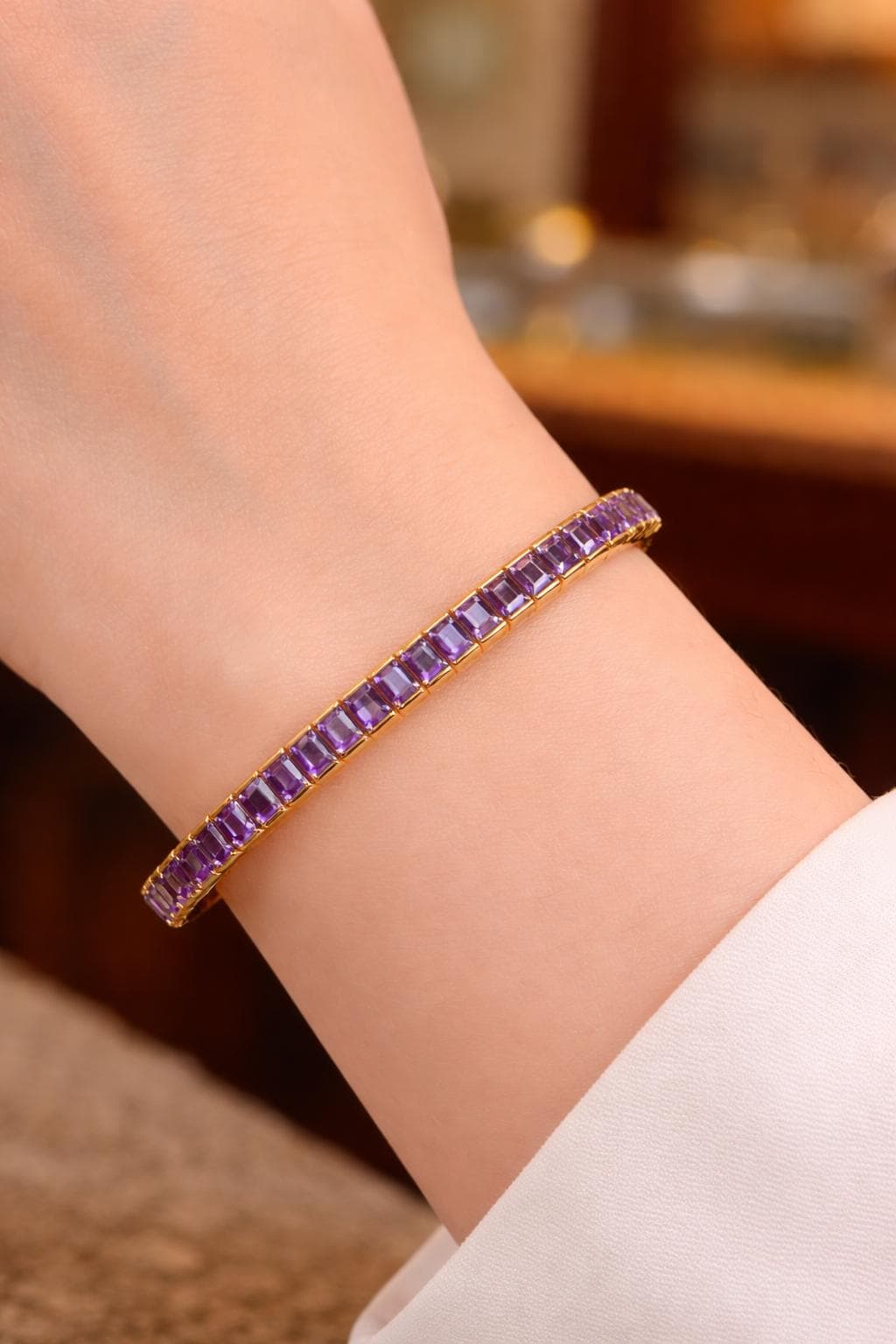 Amethyst Tennis Bracelet – Square Cut 4mm Gemstones, Sterling