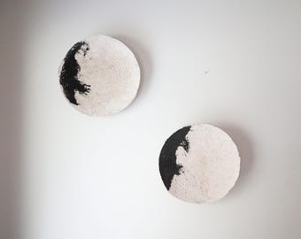 Set of 2 Handmade Paper Clay Wabi-Sabi Wall Sculptures, Japandi Organic Decor