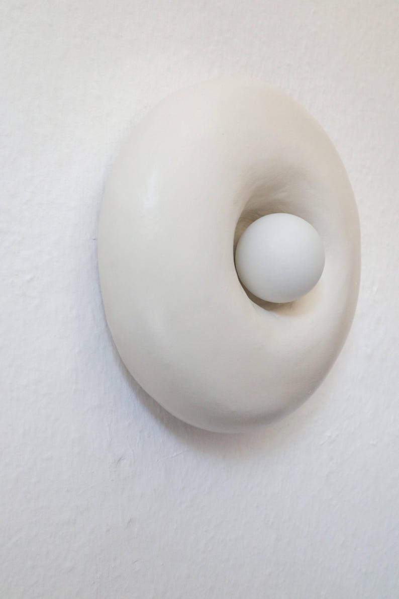 Wabi Sabi Wall Lamp: Handmade Paper Clay Solis - Japandi Style image 4