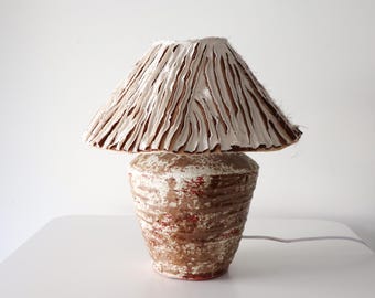 Handmade Wabi Sabi Ceramic Table Lamp, Mixed Media Art Shade, Rustic Bedside Lighting
