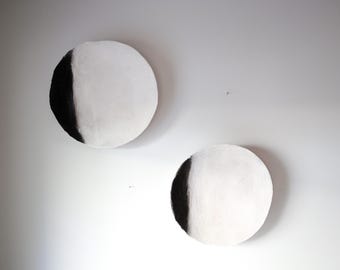 Set of 2 Handmade Paper Clay Wabi-Sabi Wall Sculptures, Japandi Organic Decor