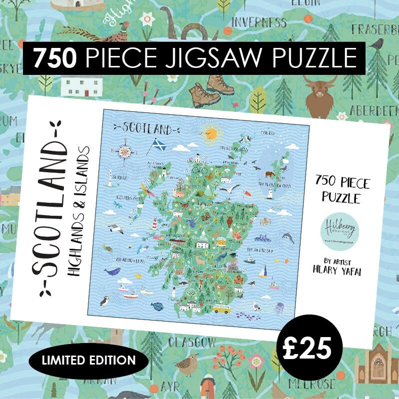 Scotland Map 750 Piece Square Jigsaw Puzzle Including Highlands and Islands. Scotland Map Art. Etsy UK