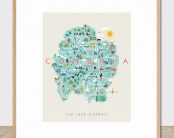 Cumbria print 'The Lake District'. Art print. Lake District. Cumbria Map. Map Art. Gift. Souvenir.