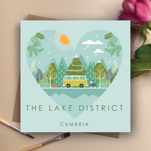 The Lake District Greetings Card. Lakes card. camper card. Lake District Cumbria greetings.