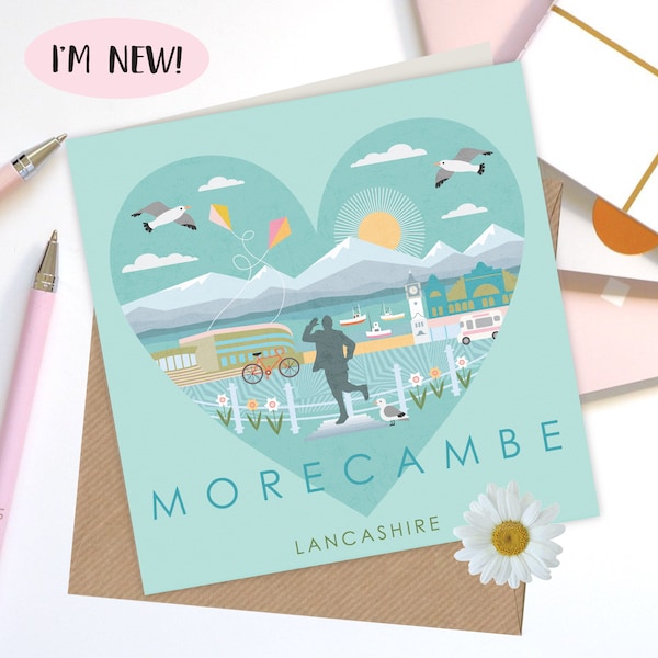 Morecambe Greetings Card. Morecambe Lancashire card. Morecambe prom. Midland Hotel. Eric Morecambe print.