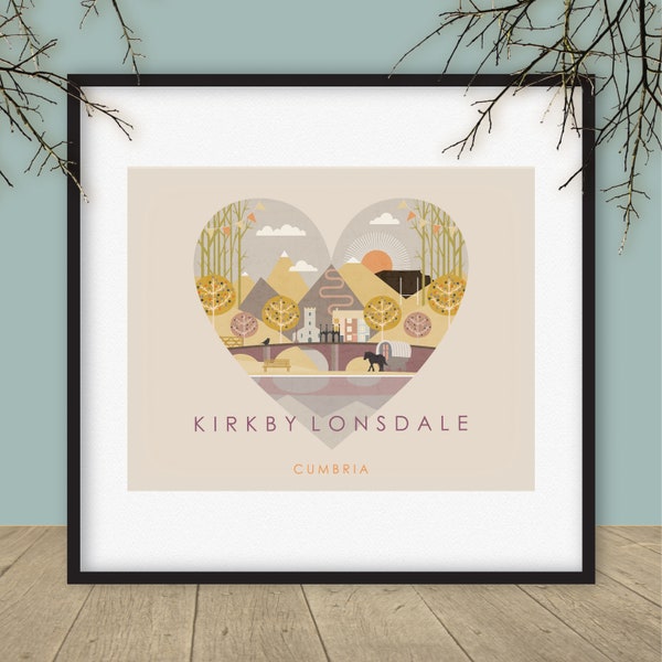 Kirkby Lonsdale print. Cumbria travel print. Devils Bridge. Cumbria souvenir. Travel poster Cumbria.