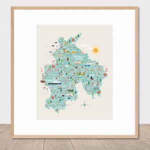 Impression de carte d'art du Lancashire, art mural souvenir illustré