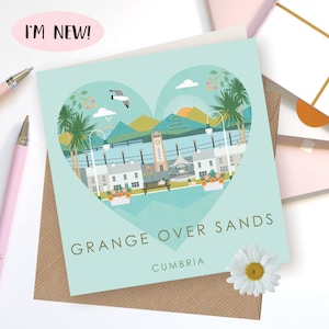 Grange over Sands Greetings card. Morecambe bay art. Grange Cumbria. Prom art.