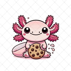 Axolotl comiendo galletas SVG, lindo Axolotl SVG para Cricut, divertido Axolotl, mamá Axolotl SVG, Axolotl escolar para niños Clipart