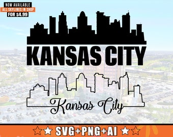 Kansas Skyline SVG With Extra Outline Design | Kansas Topeka Skyline Silhouette Svg + Png + AI Files