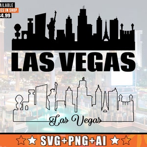 Las Vegas Skyline SVG mit extra Umriss Design | LA Skyline Silhouette Svg + Png + AI Dateien