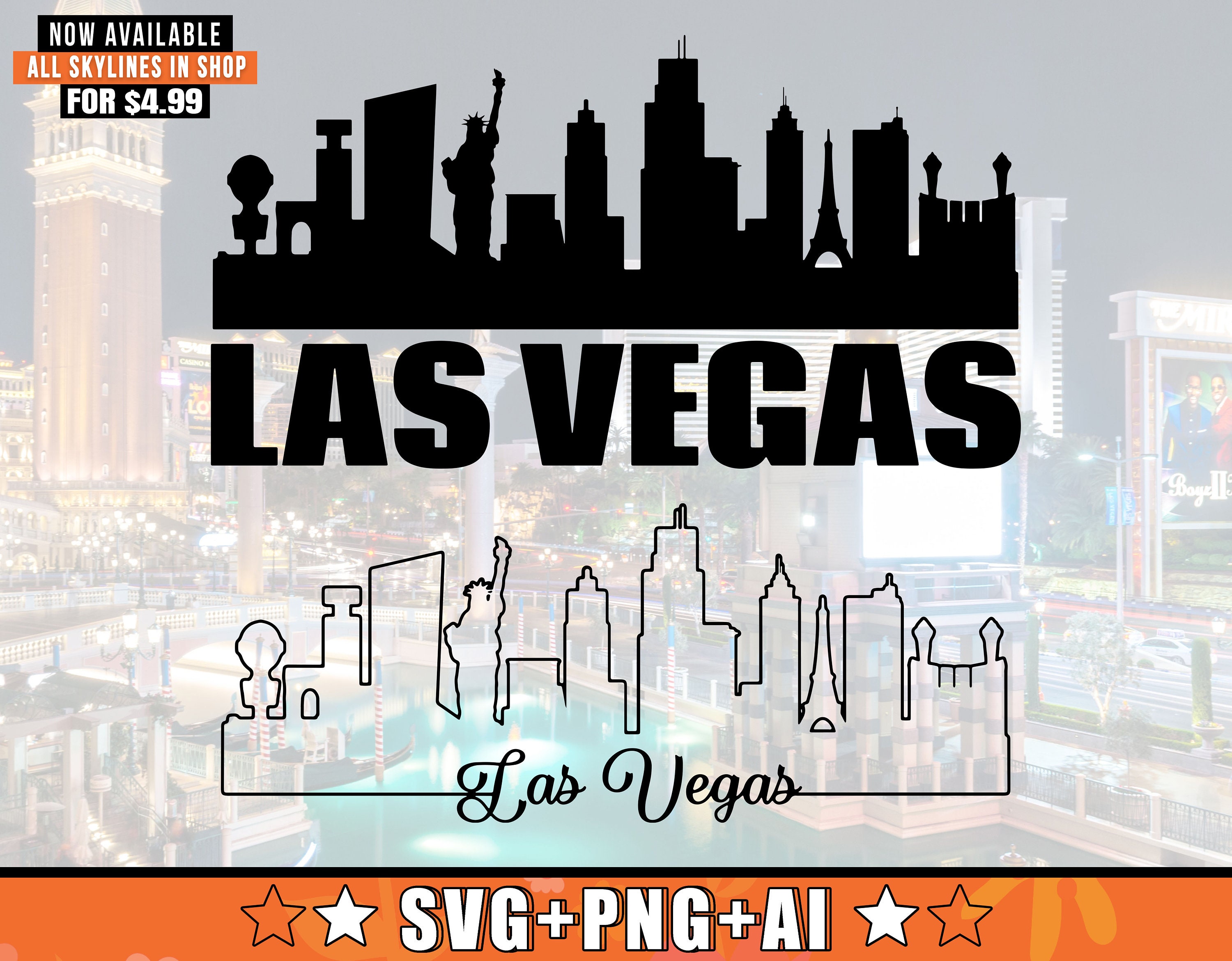 Las Vegas Colored Skyline T-shirt Design Vector Download