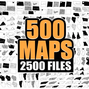 Lot de 500 cartes | Bundle SVG de cartes des États-Unis | Mega Bundle de cartes des États-Unis | Collection de 500 conceptions de cartes différentes | Fichiers compatibles Cricut
