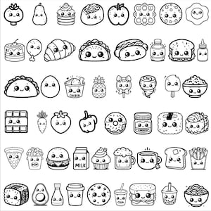 Kawaii Food Outline SVG Bundle , 50 Food Outline For Cricut , Lovely Kawaii Food Stickers , Printable Cute Food Bundle