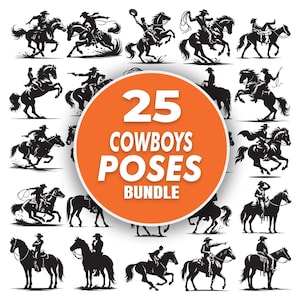 Paquete SVG de vaquero a caballo / 25 archivos digitales de vaquero a caballo / Compatible con Cricut / Logotipo de vaquero occidental Svg / Archivo digital de vaqueros a caballo