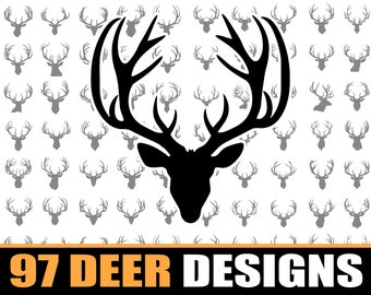 Deer Antlers SVG Bundle 97 Designs | Antelope Horns Svg Files |  Deer Skull Artworks For Cricut | Antelope Skull Clipart Svg | Camping Svg