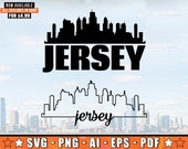 Jersey Skyline SVG mit zusätzlichem Umriss Design | Nordost-New-Jersey Skyline Silhouette SVG + Png + Ai + Eps + PDF Dateien