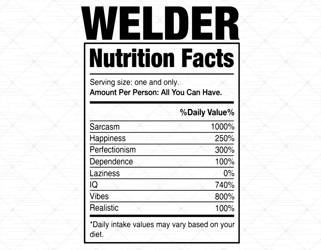Welder Nutrition Facts SVG Sarcastic Nutrition Facts SVG Nutrition