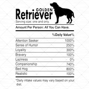 Valeur nutritive du Golden Retriever SVG | Chien Golden Retriever drôle | Fichiers numériques Golden Retriever Breeders | Impressions Cricut | Retriever SVG