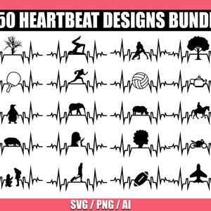 Heartbeat SVG Mega Bundle 150 Designs, Heartbeat Clipart Monogram, Heartbeat PNG Cut File, Heart Beat SVG Bundle For Commercial Use