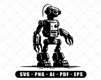 Robot Silhouette SVG | Robotic Machine PNG Transparent Background | Mechanical Robot Digital File For Cricut Clipart | Futuristic Robot SVG