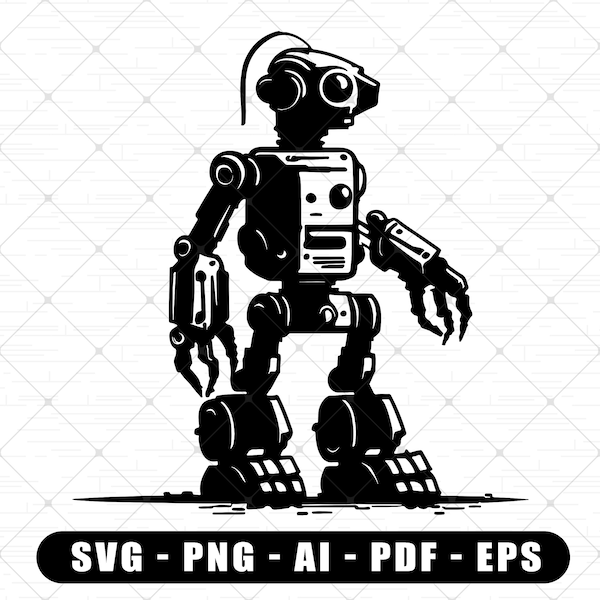 Robot Silhouette SVG | Robotic Machine PNG Transparent Background | Mechanical Robot Digital File For Cricut Clipart | Futuristic Robot SVG