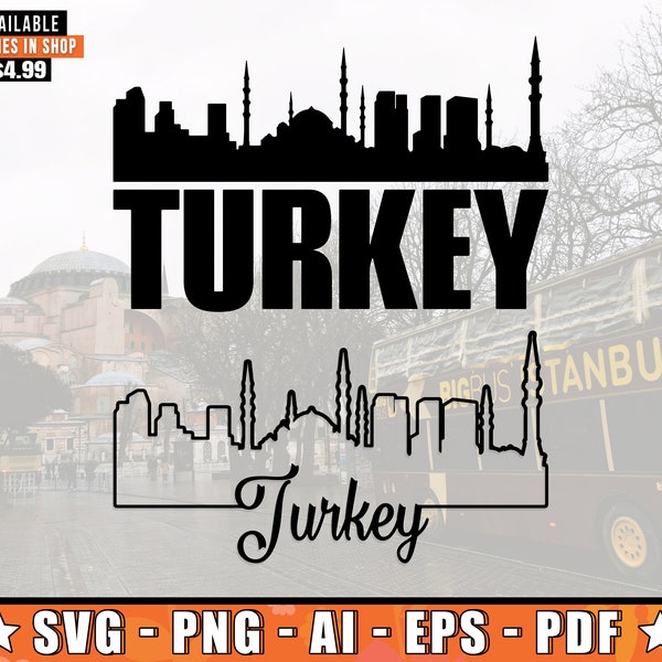 Turkey Skyline SVG With Extra Outline Design | Turkey Turkish Istanbul Skyline Silhouette Svg + Png + AI + Pdf + Eps Files