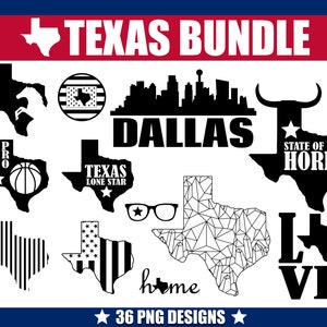 Texas Bundle SVG 36 designs + Skylines incluídos | Texas State Silhouette Svg + Png Digital Files Easy Print Uso comercial