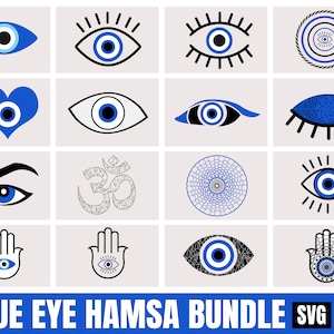 Türkisches Blue Evil Eye Hamsa SVG Bundle | Blue Eye Nazar SVG und PNG Bundle | Blauer Augenschutz | Hände von Fatima Designs zum einfachen Drucken