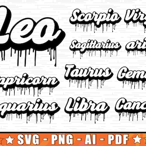Sternzeichen Tropfen Horoskope SVG Bundle | Astrologie Cricut SVG Digital Cut Bundle | Verschüttete Sternzeichen Silhouette Vektor Easy Cut