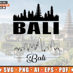 Bali Skyline SVG mit extra Umriss Design | Bali Indonesien Skyline Silhouette Svg + Png + AI + Pdf + Eps Dateien