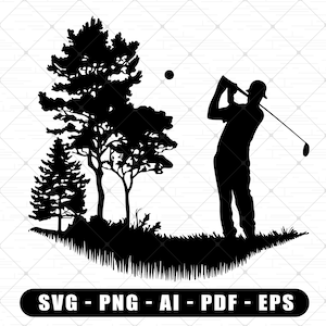 Clippart SVG Golf | Joueur de golf PNG Fond transparent | Fichier numérique de golf vintage pour Cricut Silhouette | Journée de golf SVG