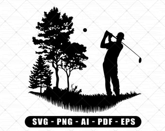 Golfing SVG Clipart | Golf Player PNG Transparent Background | Vintage Golfing Digital File For Cricut Silhouette | Golf Day SVG