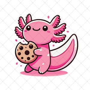 Axolotl comiendo galletas SVG, Axolotl divertido SVG para Cricut, Axolotl lindo, Axolotl bebé SVG, Axolotl escolar para niños Clipart