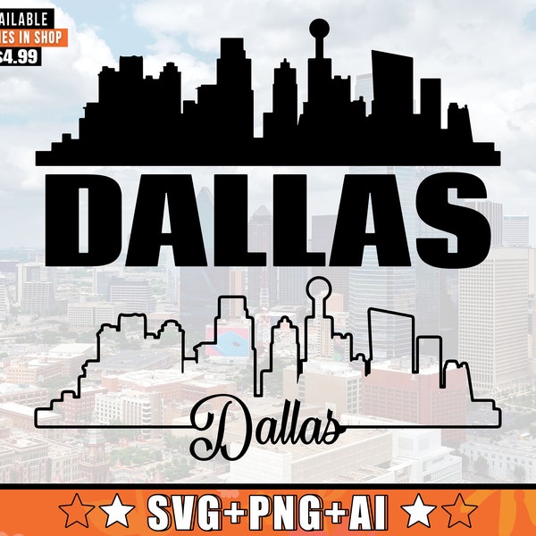 Dallas Skyline SVG With Extra Outline Design | Dallas Texas Skyline Silhouette Svg + Png + AI Files