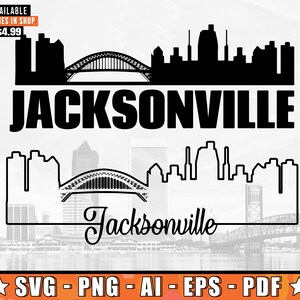 Jacksonville Skyline SVG mit extra Umriss Design | Jacksonville Atlantic Florida Skyline Silhouette SVG + Png + Ai + Eps + PDF Dateien